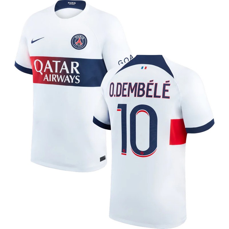 O.Dembélé 10 Paris Saint-Germain Udebanetrøje 2023/24 Hvid Kortærmet