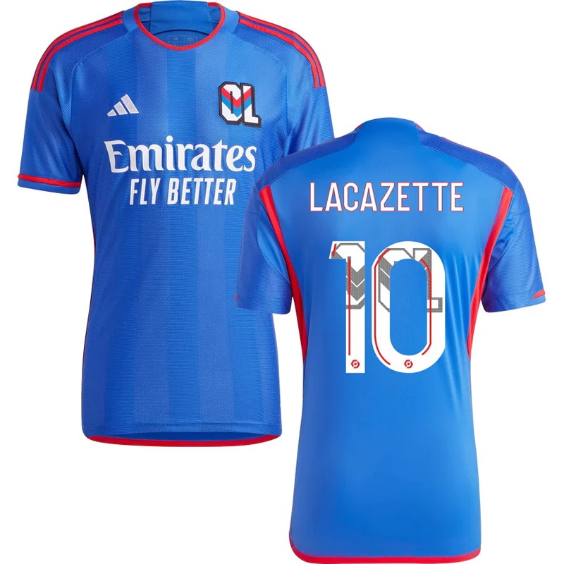Olympique Lyon Udebanetrøje 23/24 Blå Kortærmet med Lacazette 10 tryk