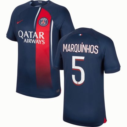 Paris Saint-Germain Hjemmebanetrøje 2023/24 Navy Kortærmet med Marquinhos 5 tryk