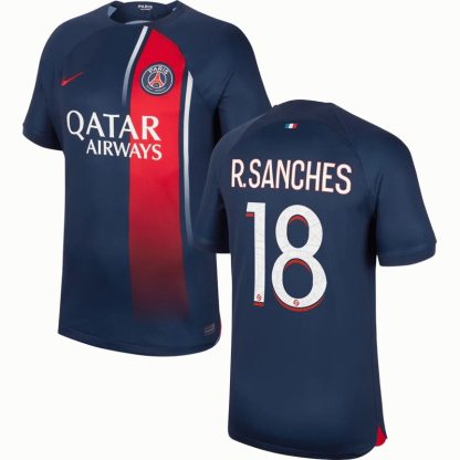 Paris Saint-Germain Hjemmebanetrøje 2023/24 Navy Kortærmet med R.Sanches 18 tryk
