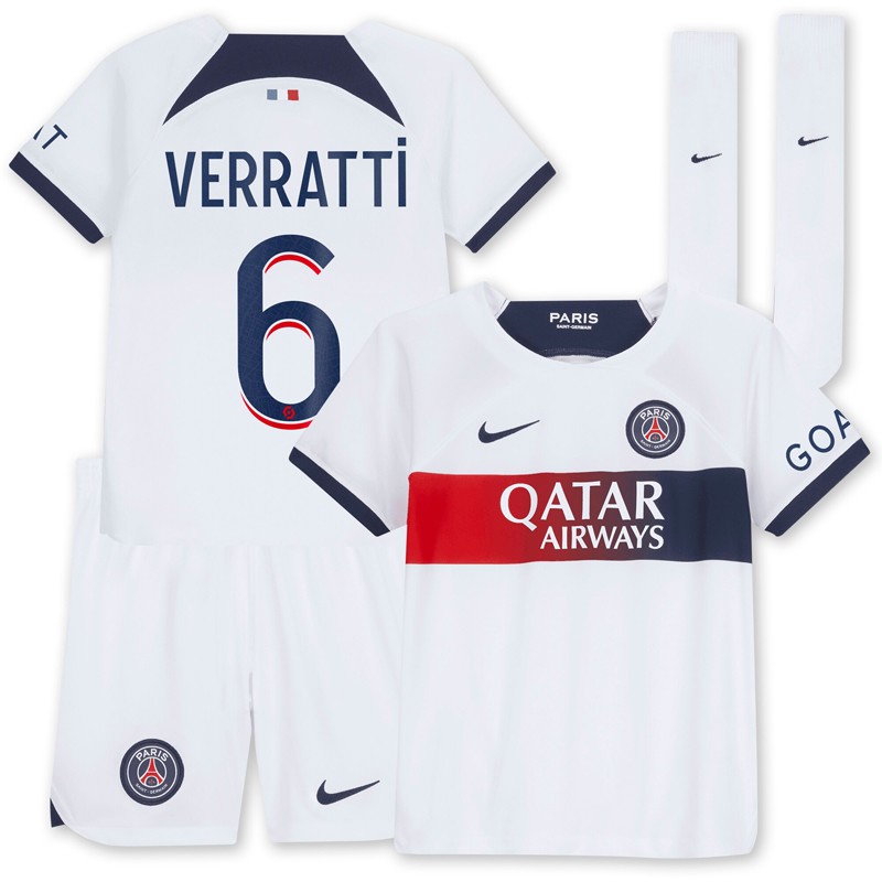 Paris Saint-Germain Udebanetrøje 2023/24 Børn Kortærmet + korte bukser Verratti 6