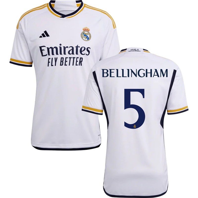 Real Madrid Bellingham 5 Hjemmebanetrøje 2023/24 Hvid Kortærmet til mænd