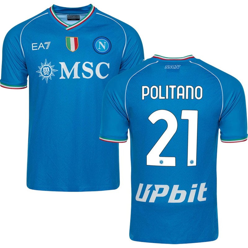 SSC Napoli Politano 21 Hjemmebanetrøje 2023/24 Blå Kortærmet