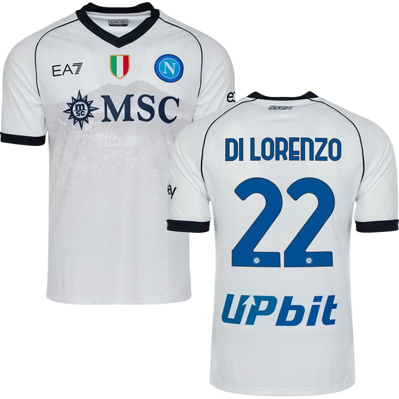 SSC Napoli Udebanetrøje 2023/24 Hvid Kortærmet med Di Lorenzo 22 tryk
