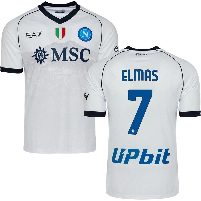 SSC Napoli Udebanetrøje 2023/24 Hvid Kortærmet med Elmas 7 tryk