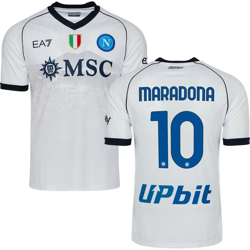 SSC Napoli Udebanetrøje 2023/24 Hvid Kortærmet med Maradona 10 tryk