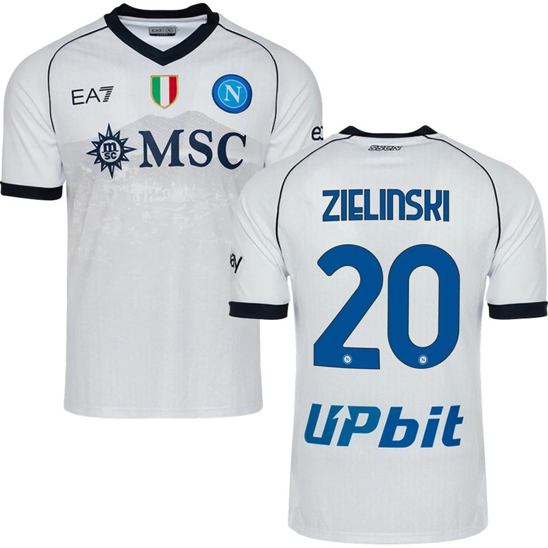 SSC Napoli Udebanetrøje 2023/24 Hvid Kortærmet med Zielinski 20 tryk