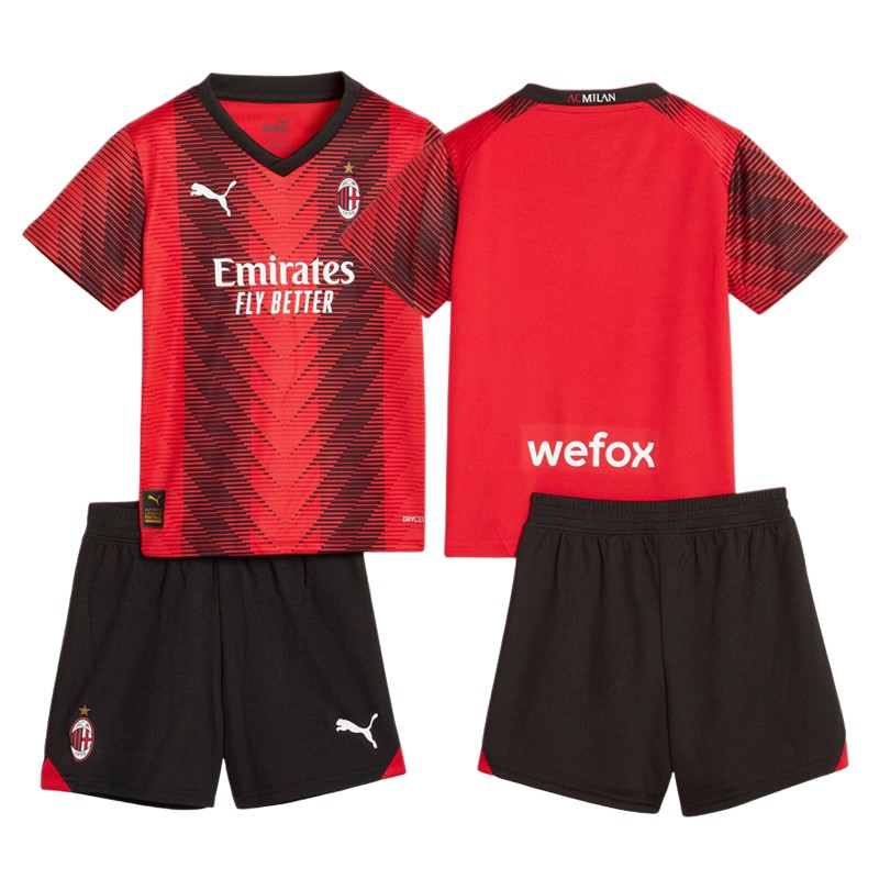 AC Milan Hjemmebanetrøje 2023/24 Rød Kortærmet + korte bukser til børn