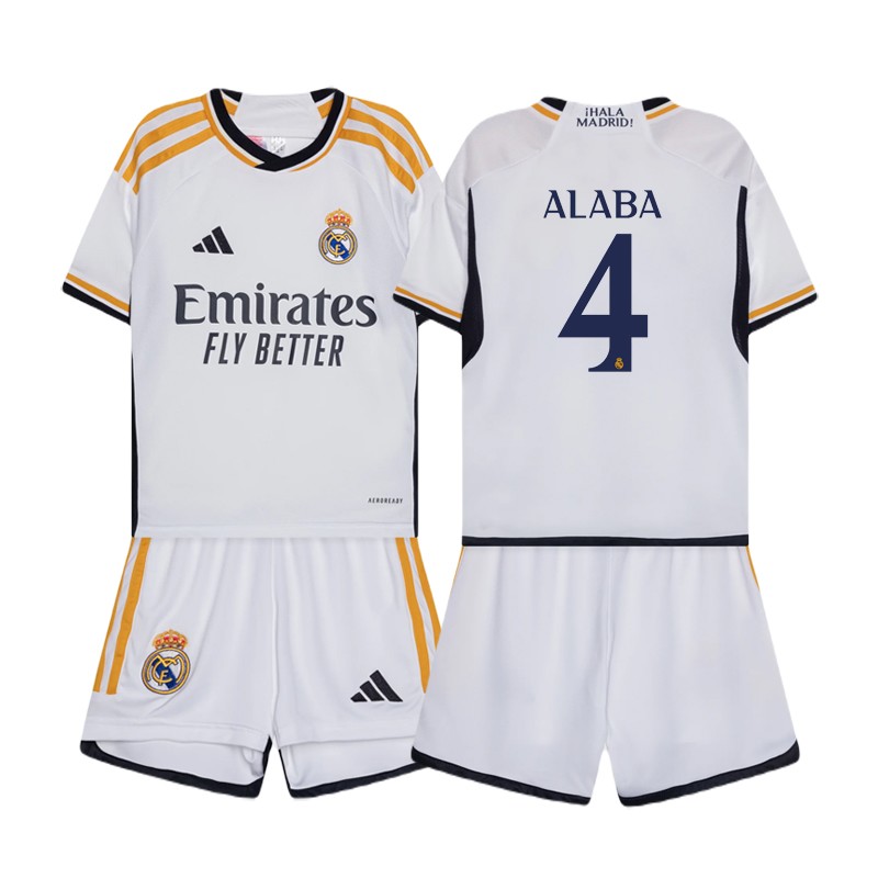 ALABA 4 Real Madrid Børn Hjemmebanetrøje 2023-2024 Kortærmet + korte bukser