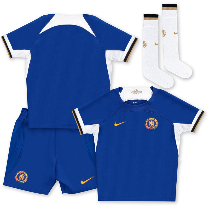 Billige Fodboldtrøjer Børn Chelsea Hjemmebanetrøje 2023/24 Blå Kortærmet + korte bukser
