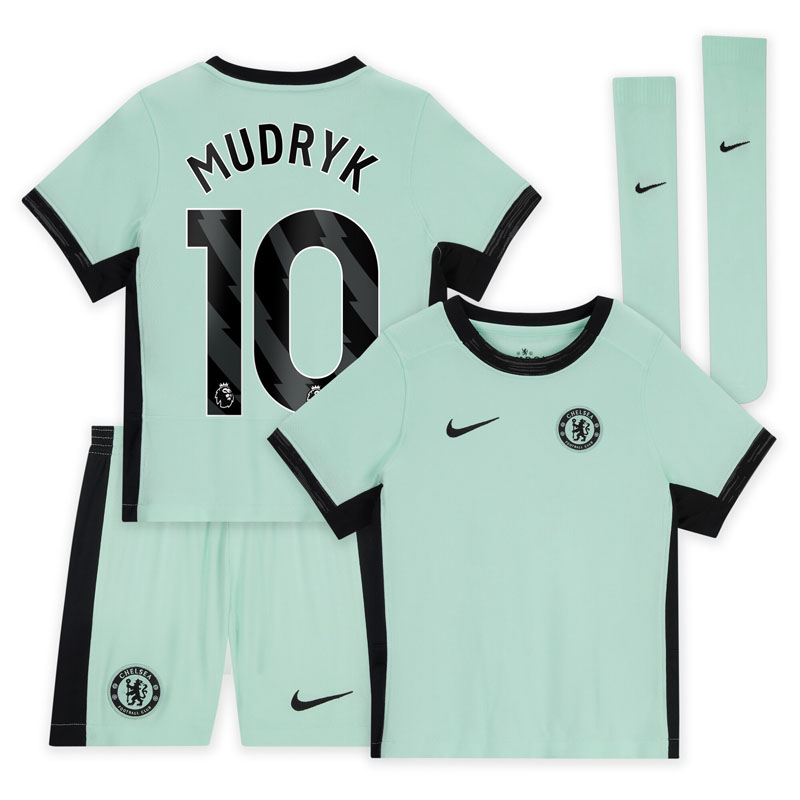 Chelsea 3. Trøje 2023/24 Børn Kortærmet + korte bukser Mudryk 10