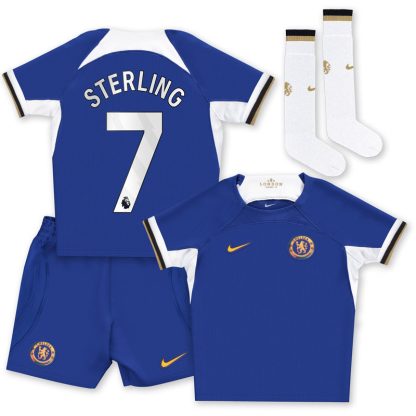 Chelsea Hjemmebanesæt 2023/24 Børn Kortærmet med Sterling 7 tryk