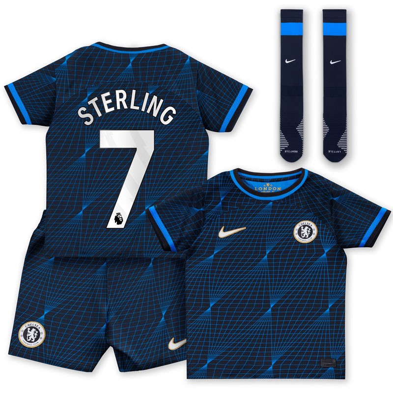 Chelsea Udebanetrøje 2023/24 Børn Kortærmet + korte bukser Sterling 7