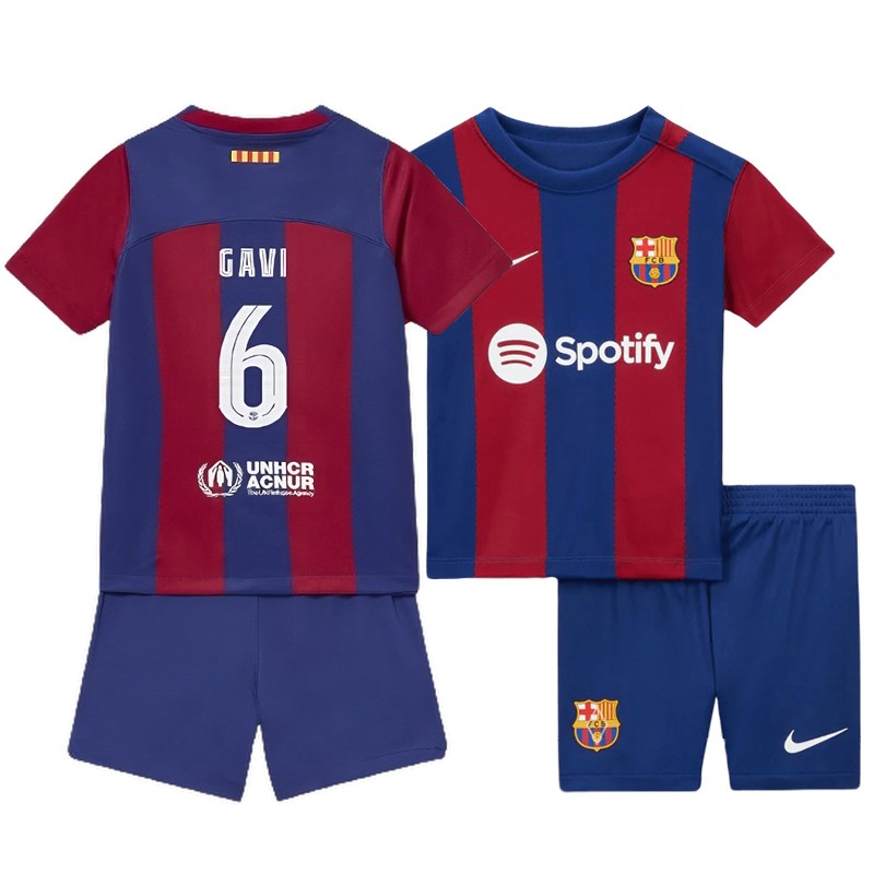 FC Barcelona Fodboldsæt Børn 2023-24 Hjemmebanetrøje med Gavi 6 tryk