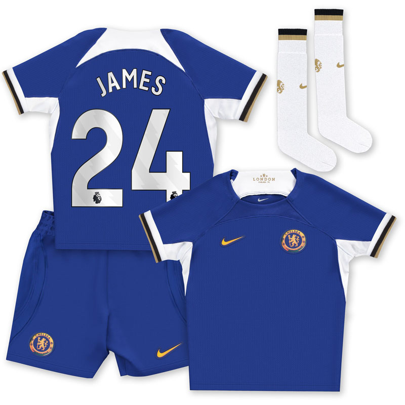 James 24 Chelsea Hjemmebanetrøje 2023/24 Blå Kortærmet + korte bukser til Børn