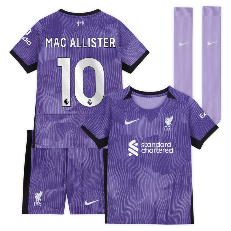Liverpool Tredjetrøje 2023/24 Børn Kortærmet + korte bukser Mac Allister 10
