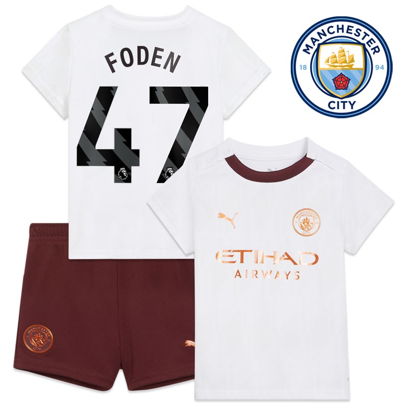 Manchester City Foden 47 Udebanetrøje 2023/24 Børn Kortærmet + korte bukser
