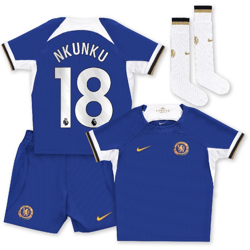 Nkunku 18 Chelsea Hjemmebanetrøje 23/24 Blå Kortærmet Fodboldtrøje til Børn