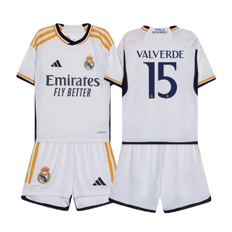 Real Madrid Hjemmebanetrøje 2023/24 Børn Kortærmet + korte bukser Valverde 15