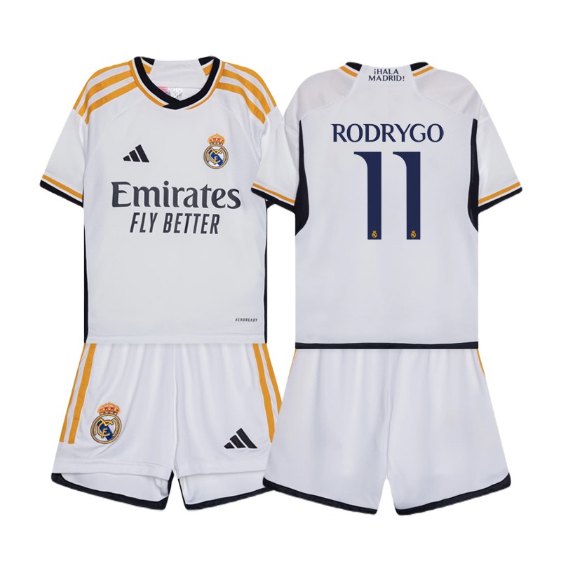 Real Madrid Rodrygo 11 Hjemmebanetrøje 2023/24 Kortærmet + korte bukser til børn