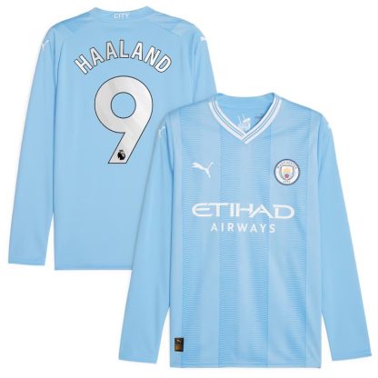 23/24 Manchester City Hjemmebanetrøje Blå Langærmet - Haaland 9