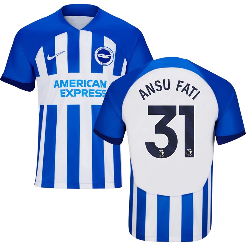 Ansu Fati 31 Brighton & Hove Albion Hjemmebanetrøje 2023-2024 Blå Kortærmet