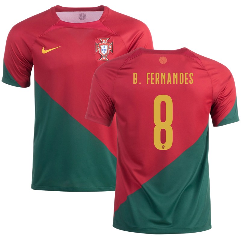 B.Fernades 8 Portugal Hjemmebanetrøje 2022/23 Rød Grøn Kortærmet