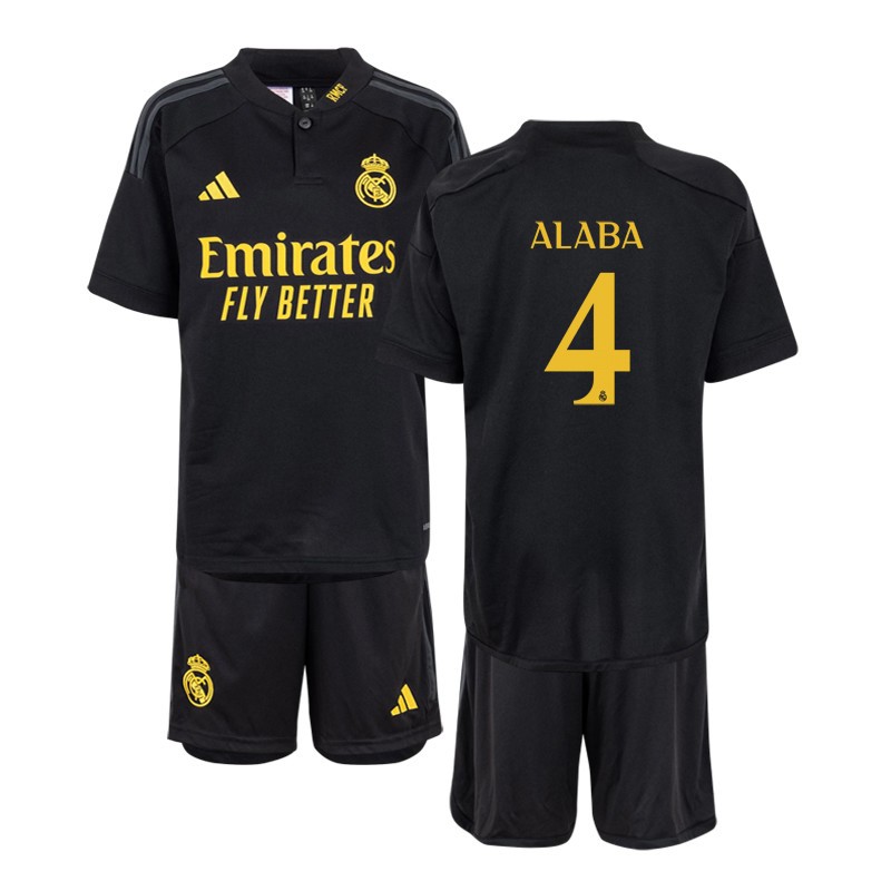 Billige Fodboldtrøjer ALABA 4 Real Madrid 23/24 Tredjetrøje Børn Kortærmet Sort Suit