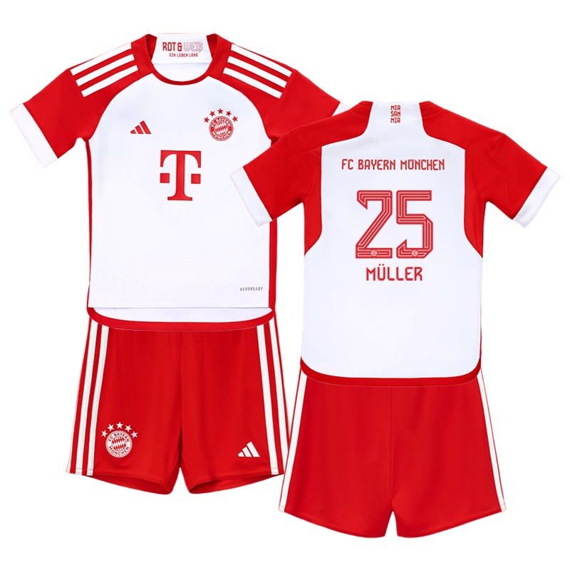 Fodboldtrøjer Børn 2023/24 Bayern Munich Hjemmebanetrøje med Müller 25 tryk