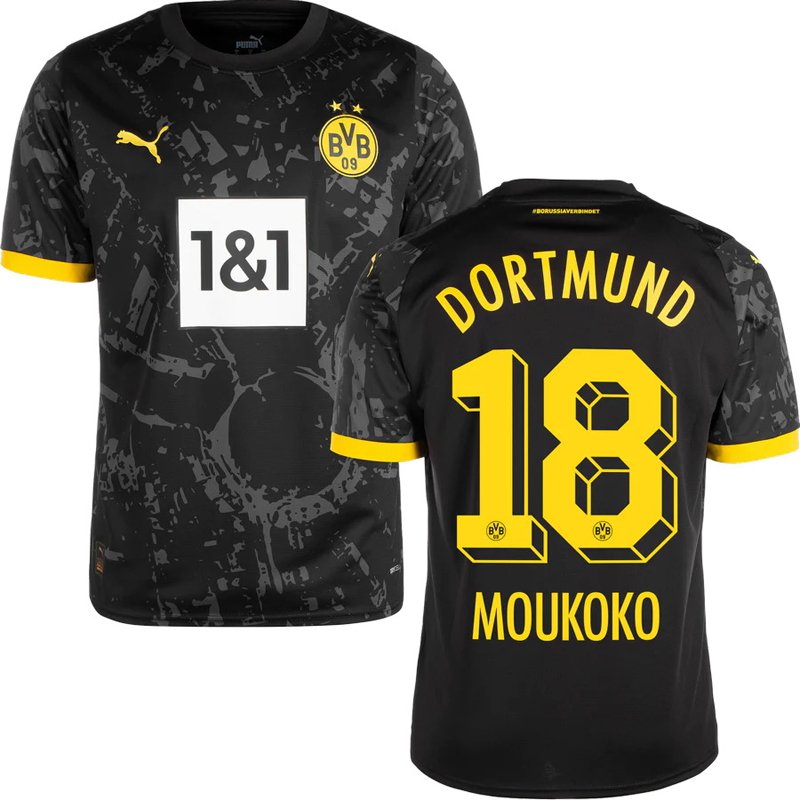Fodboldtrøjer Dortmund Udebanetrøje 23/24 Sort Kortærmet Moukoko 18