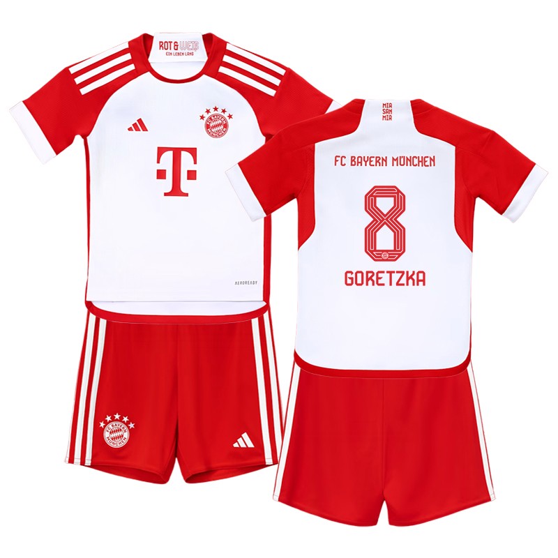 Goretzka 8 Bayern Munich 2023/24 Hjemmebanetrøje Fodboldtrøjer til børn