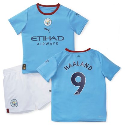 Køb Man City Hjemmebanetrøje 2022/23 Børn Kortærmet med Haaland 9 tryk