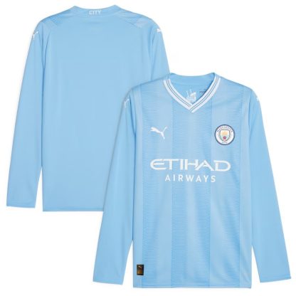 Manchester City Hjemmebanetrøje 2023/24 Blå Langærmet Fodboldtrøjer