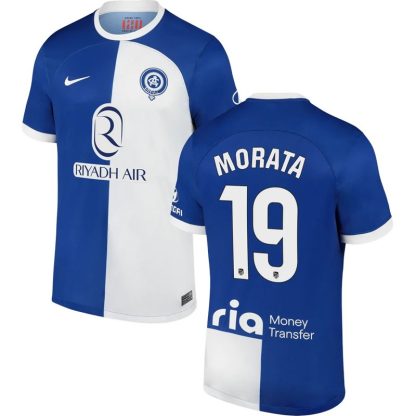 Morata 19 Atletico Madrid Udebanetrøje 23/24 Blå Hvid Kortærmet