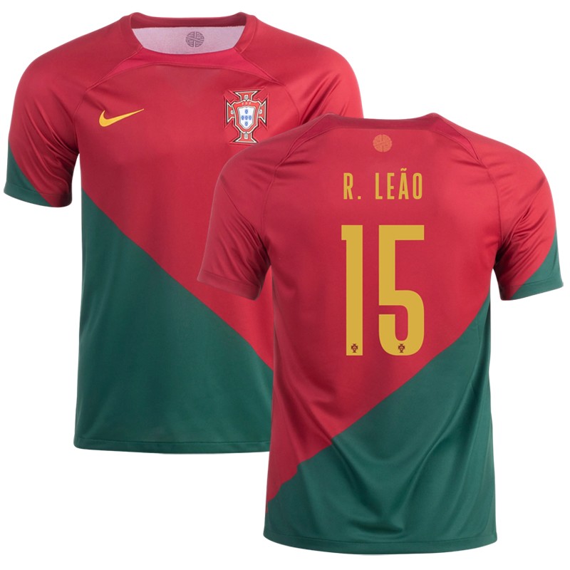 Portugal Hjemmebanetrøje 2022/23 Rød Grøn Kortærmet med R.Leão 15 tryk