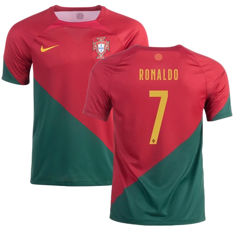 Portugal Hjemmebanetrøje 2022/23 Rød Grøn Kortærmet med Ronaldo 7 tryk
