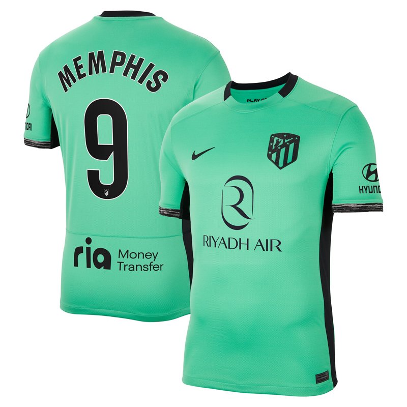 Atletico Madrid Memphis 9 Tredjetrøje 2023/24 Grøn Kortærmet
