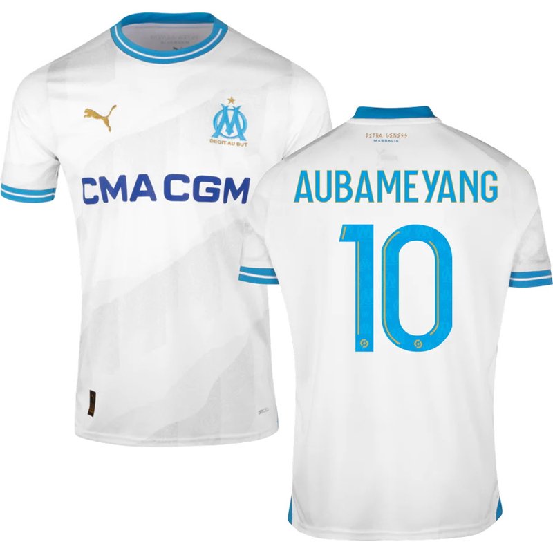 Aubameyang 10 Olympique de Marseille Hjemmebanetrøje 23/24 Hvid Kortærmet
