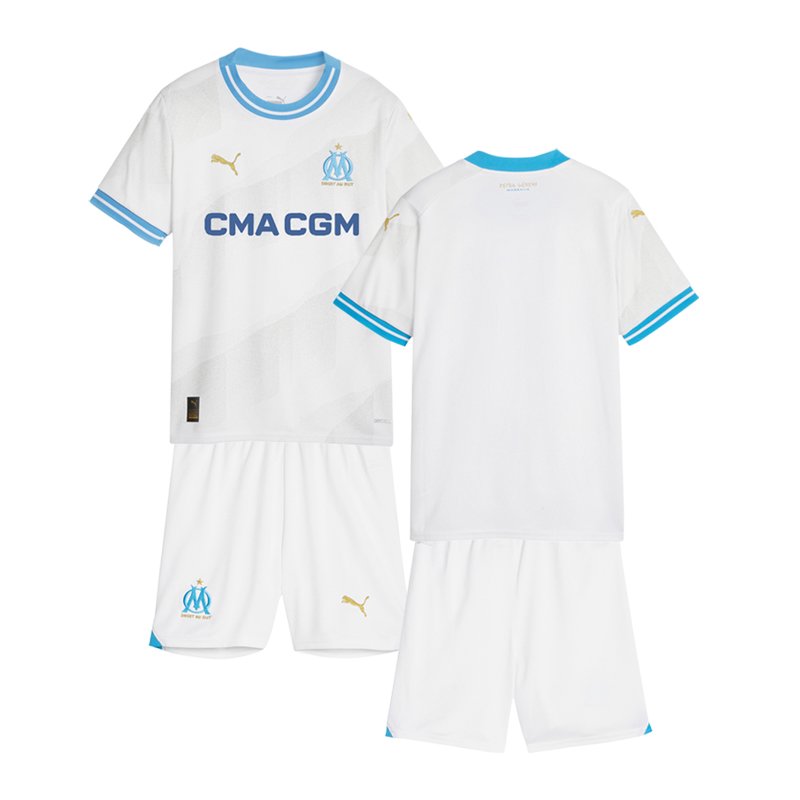 Fodboldtrøjer til børn Marseille Hjemmebanetrøje 23/24 Hvid Kortærmet + korte bukser