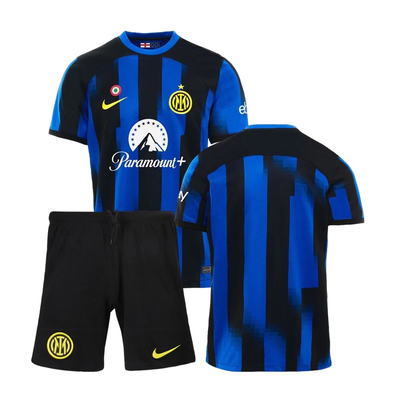 Inter Milan Børn Hjemmebanetrøje 2023/24 Blå Kortærmet + Sort korte bukser
