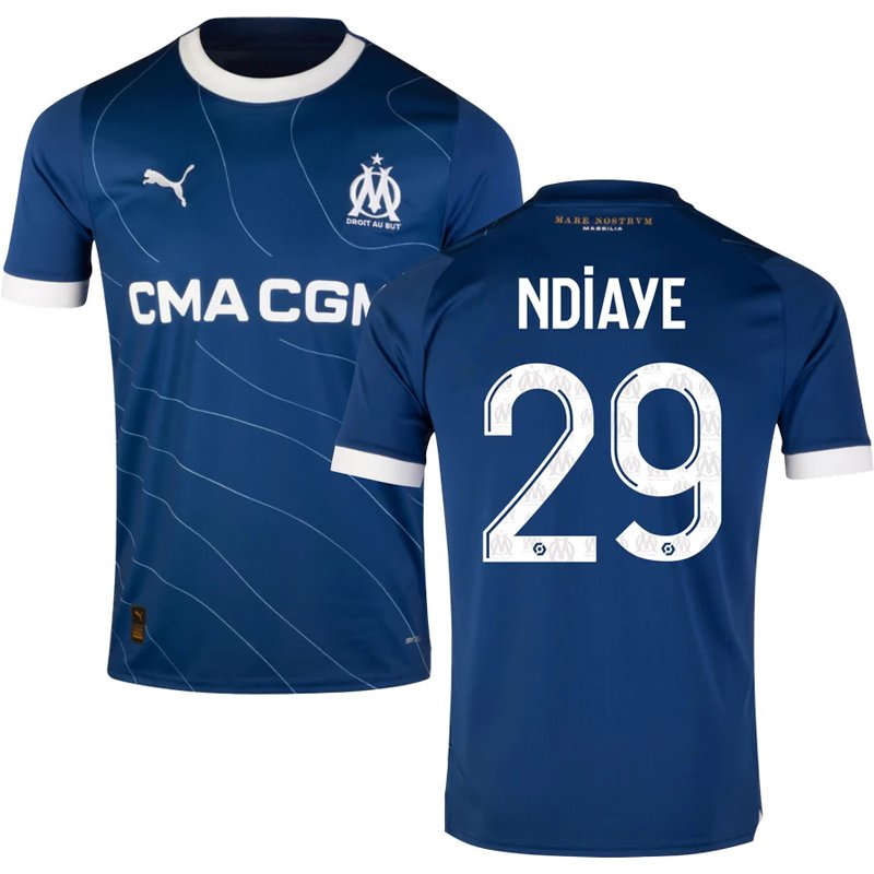 Ndiaye 29 Olympique de Marseille 2023/24 Udebanetrøje Blå Kortærmet