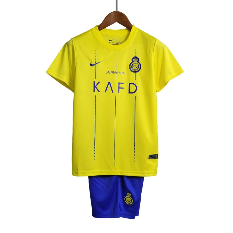 Al-Nassr Børn Hjemmebanetrøje 2023/24 Gul Kortærmet + Blå korte bukser