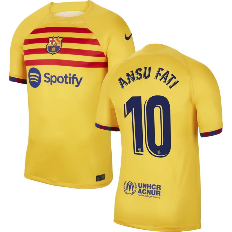 Ansu Fati 10 FC Barcelona 4th Trøje Senyera 23/24 Kortærmet Fodboldtrøjer på tilbud