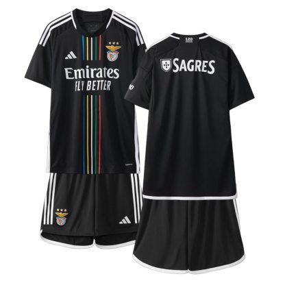 Børn Benfica Udebanetrøje 2023/24 Sort Kortærmet + korte bukser