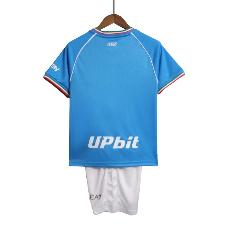 Børn SSC Napoli Hjemmebanetrøje 2023-24 Blå Kortærmet + Hvid korte bukser
