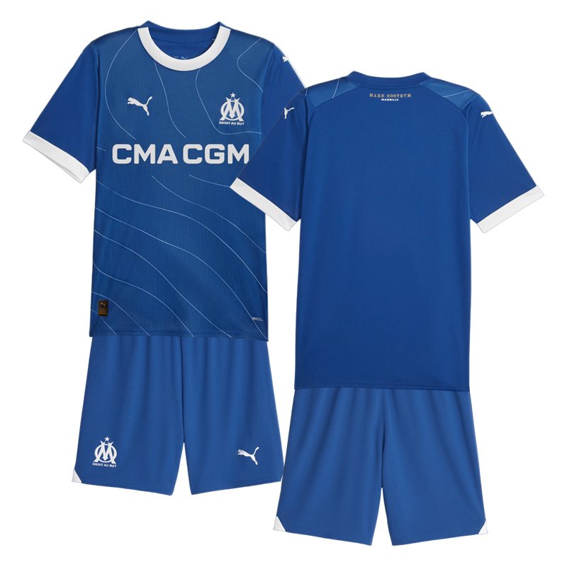 Børn trøjer Marseille Udebanetrøje 2023/24 Blå Kortærmet + korte bukser