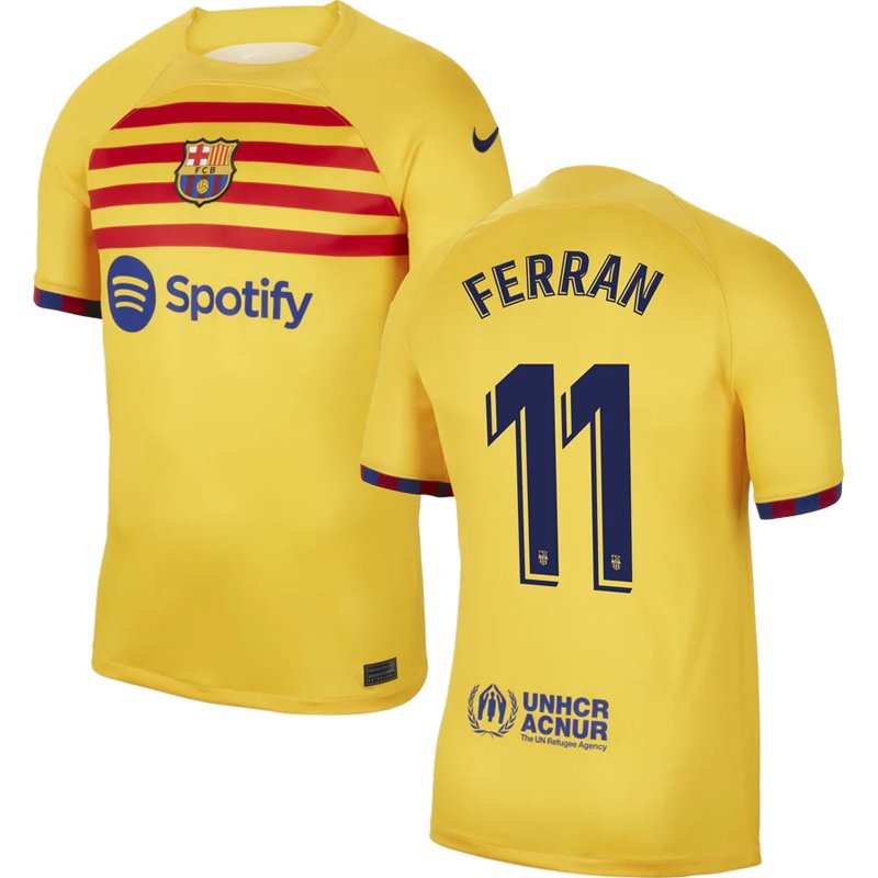 FERRAN 11 FC Barcelona 4. Trøje Senyera 23-24 Gul Kortærmet Fodboldtrøje til mænd