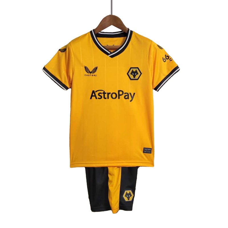 Wolverhampton Wanderers Børn Hjemmebanesæt 23/24 Gul Kortærmet + Sort korte bukser