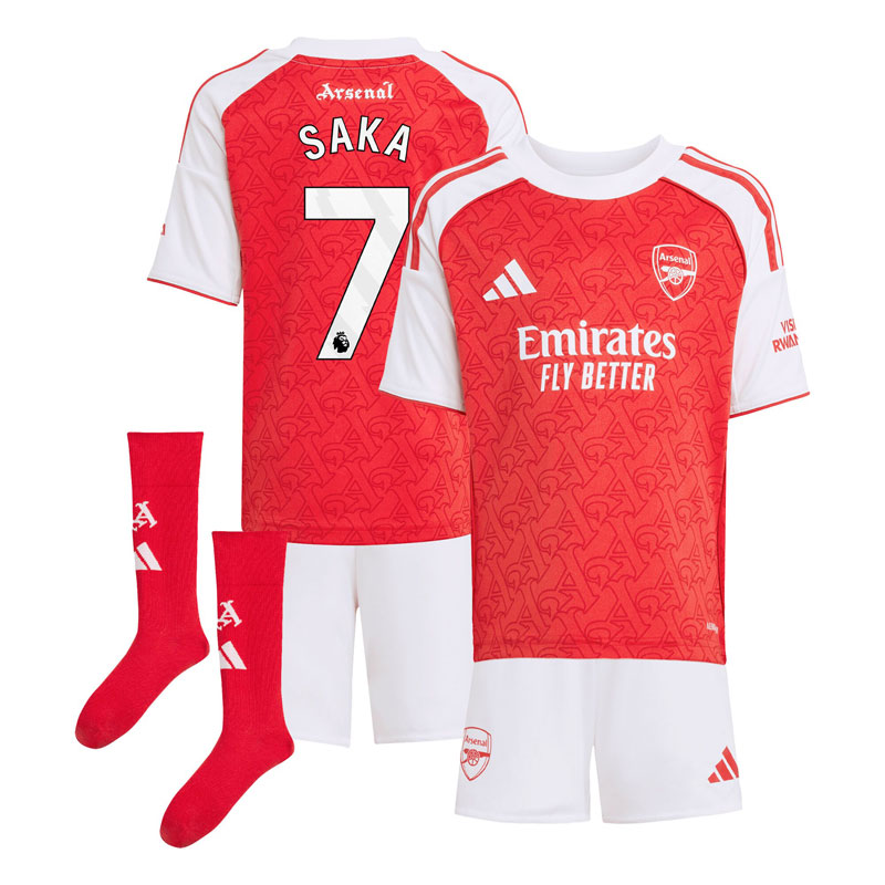 Arsenal Saka 7 Fodboldsæt til børn 2025-26 sæsonens hjemmebanetrøje