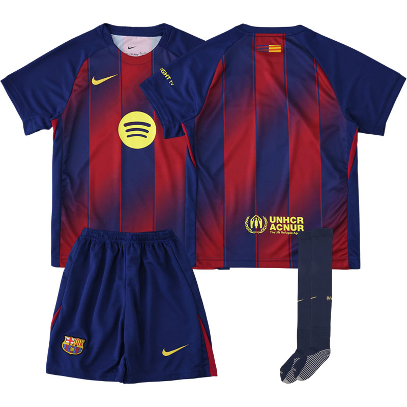 FC Barcelona børn hjemmebanesæt 2025/26 – kortærmet trøje + shorts